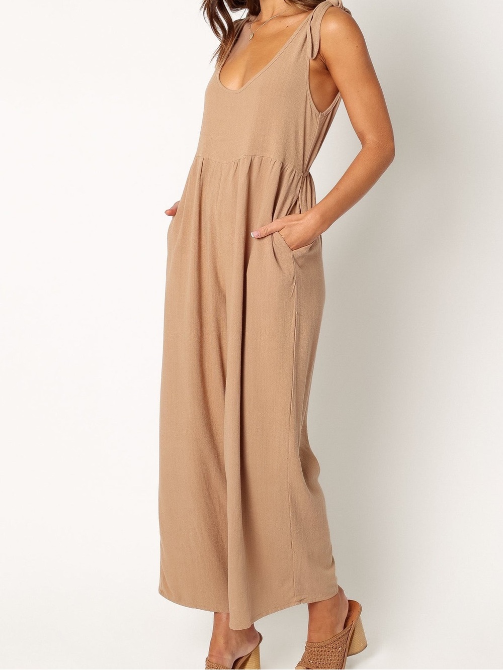 Petal & Pup Brown Tie-Shoulder Wide-Leg Jumpsuit - Picture 9 of 16